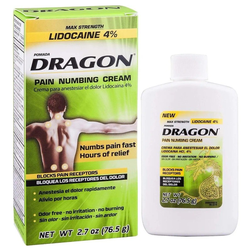 El Alivio Del Dolor Dragon Lidocaína Crema, Blanco, 2,7 Onza