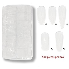 500 Pcs Pre-shape Clear Gel False Nails, Full Cover False Nails, Almond Gel Nail Patch for Effortlessly Beautiful Nails, 5 Shapes of False Nails Available