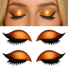 Lingyun 2 Pairs Lazy Eye Shadow Eyelash Patch，Eye Shadow Stickers for Eye Makeup, 3-In-1 Instant Eyeshadow Eyelashes Sticker for All Eye Shapes, Reusable Eyeshadow & Eyelash Makeup Stickers(Orange)