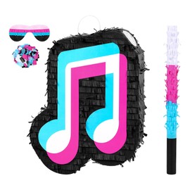 Small Music Piñata Birthday Party Decorations DJ Short Video Social Media Theme Party Baby Shower with Wooden Stick Paper Blindfold Confetti Set for Boys Girls Adults, 16.1 x 12 x 2.8 Inch