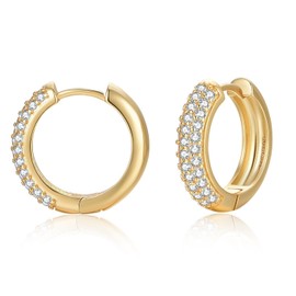 FRUMOS 14K Gold Plated 925 Sterling Silver Posts Cubic Zirconia Hoop Earrings for Women CZ Gold Huggie Hoops Earrings (20MM Yellow Gold)