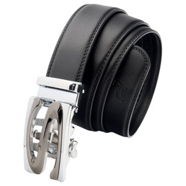 QHA Mens Automatic Leather S Belt Buckle Ratchet Waist EB26-Black-40-46"