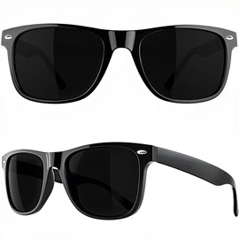 MAXJULI Polarized Sunglasses for Men Women Retro Wood Grain Square Frame UV400 Protection Lightweight TR90 Material 8809 (Dark Black)