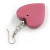 Rose Pink Wood Grain Heart Drop Earrings - 60mm L