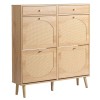 Rattan Front Shoe Cabinet 2 Drawers 4 Flip Compartments 105*24*110cm