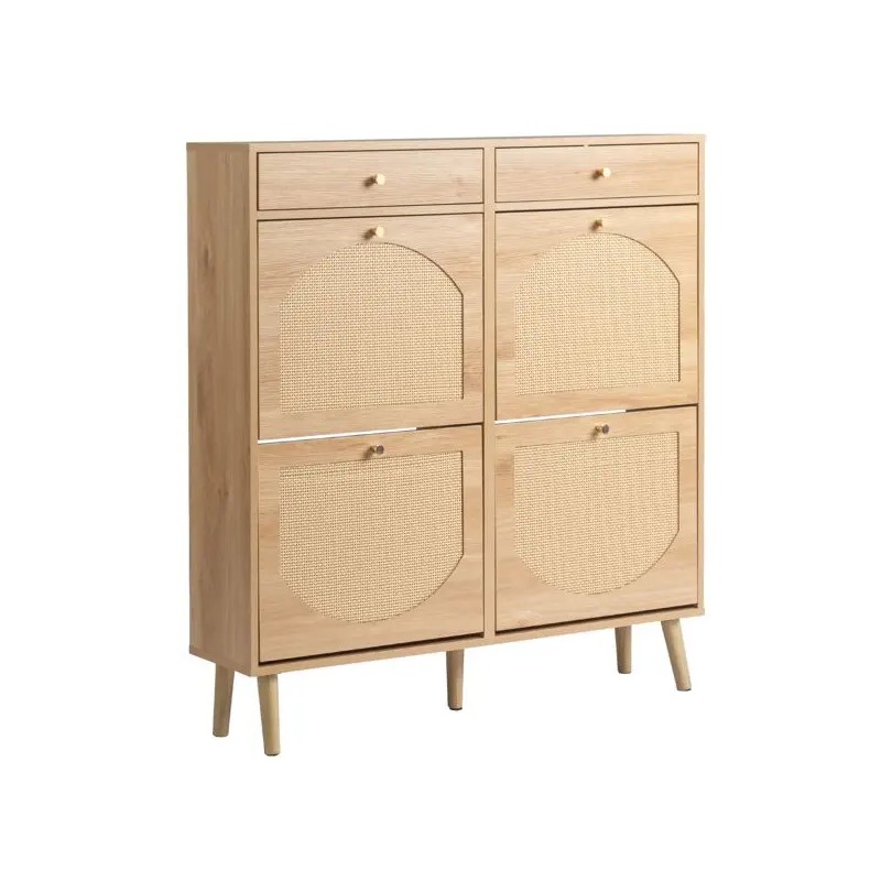 Rattan Front Shoe Cabinet 2 Drawers 4 Flip Compartments 105*24*110cm