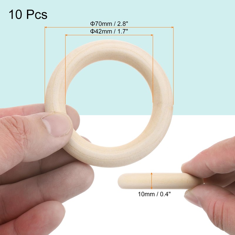 MECCANIXITY 30pcs 2.8" Unfinished Wooden Rings Smooth Natural Wood Macrame