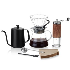 Unbreakable Pour Over Coffee Maker Set – 6-Piece Set with Coffee Maker, Hand Coffee Grinder, Hand Drip Kettle, V60 Filters (40 Sheets), and Measuring Spoon – Perfect for Home Brewing and Travel