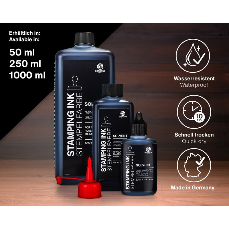 Octopus 50 ml Solvent Stamp Ink, Black, Waterproof Solvent-Based for