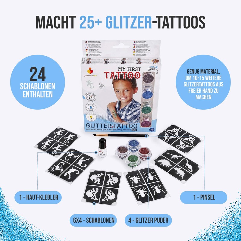 My First Tattoo - Temporary Glitter Tattoo Set for Boys