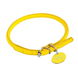 CHAPUIS SELLERIE Glamour Adjustable Round Leather Dog Cat Collar Diameter 8mm Length 20-25cm Small Yellow