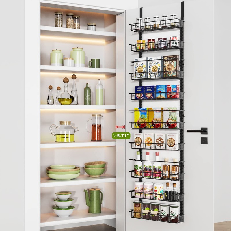 Churboro Over the Door Pantry Organizer Rack with 9 Adjustable