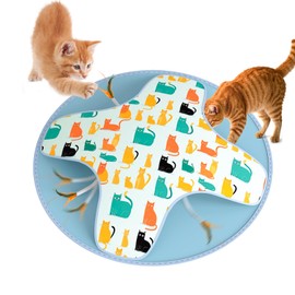 WAKHJAKT Interactive Cat Toy, 2-in-1 Automatic Cat Toys with Hide/Seek Mode, Moving Concealed Feathers, Two Speed Adjustable & Smart Touch Wake Up - Kitten Play for Indoor Cats (Blue)