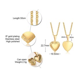KunBead Jewelry 20 inch Love Gold Heart Photo Picture Locket Necklace with Picture inside-Stainless Steel for Women