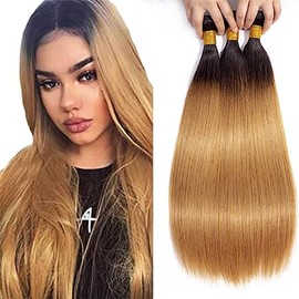 AiPliantfis Straight Wave Human Hair Bundles Blonde Extensions Real Hair Brazilian Remy Hair Double Weft 1B27 Ombre Real Hair Wefts Brazilian Hair Bundles 100 g/PC 300 g Total 14 16 18