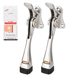 Kickdown Door Stopper 4 Inches - 2 Packs Door Stoppers for Bottom of Door One Touch Adjustable Door Stop，Made of Aluminum Alloy Metal Door Stops to Keep Door Open with Rubber Tip Satin Nickel