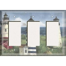 SnazzySwitch Decorative Light Switch Cover Plate - More Lighthouses - Triple Rocker (Three Decora) Switch Or Outlet