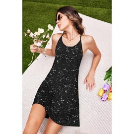 Ekouaer Women's Racerback Sleeveless Nightgown, Constellation, Medium