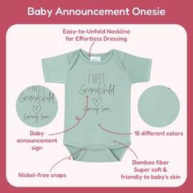 BIBIBLISSBABY First Grandchild Coming Soon Pregnancy Announcement Infant Bodysuit,New Pregnancy Announcement Gift for Grandma,Grandpa,Husband,Aunt,Family(0-3 months,Sage)