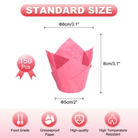 sourcing map 150Pcs Tulip Baking Cups Cupcake Muffins Liners Paper Greaseproof Wrappers for Wedding Birthday Party Festivals Christmas(3.1" x 2", Rose Red)