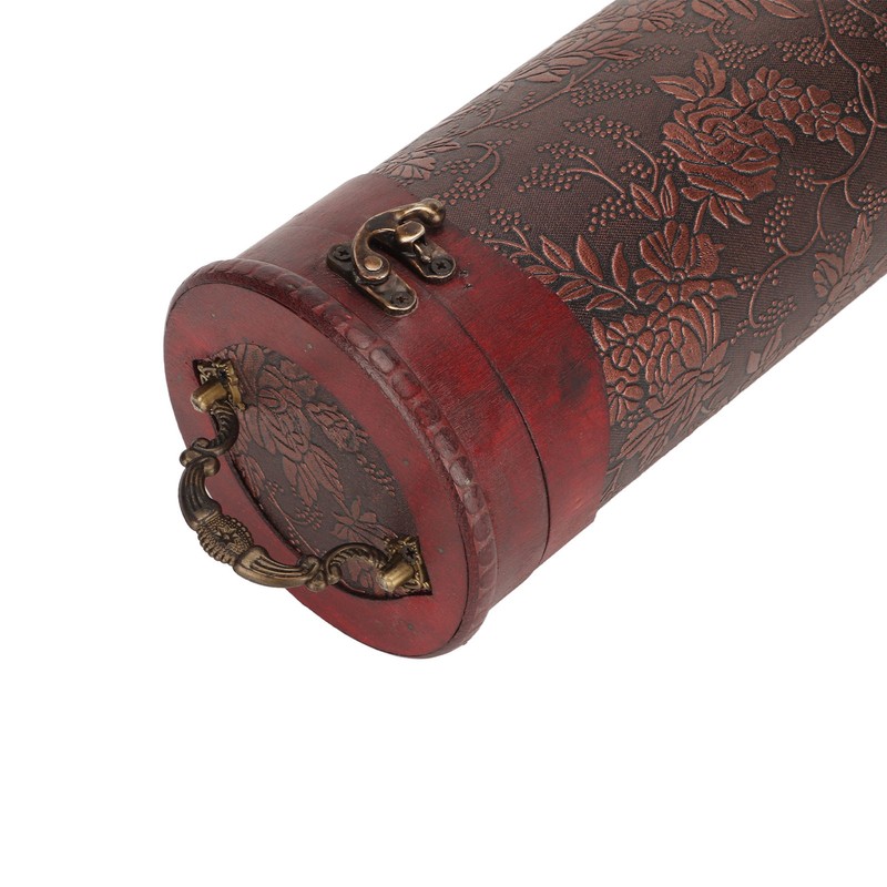 Antique Finish Wooden Wine Bottle Box Grape Pattern Artificial Leather