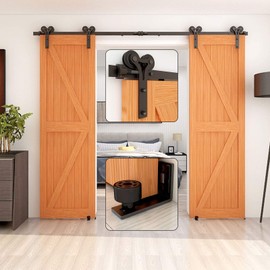 CCJH 10.5ft/320cm Sliding Barn Door Hardware Kit with Barn Door Floor Guide Heavy Duty for Double Wooden Door Max Fit 31.5"/81cm Wide Door Panel（Y Shape）