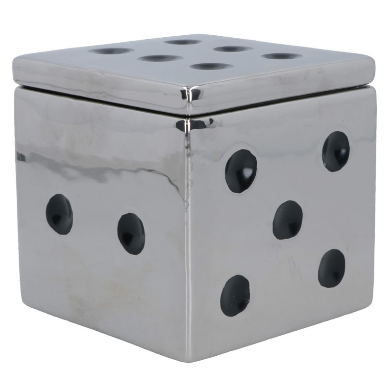 AB Tools Ceramic Dice Box Mirrored Silver Storage Trinket Jewellery