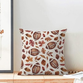 QANOK Fall Pillow Covers 18x18 Set of 2, Football Maple Leaf Decor Throw Pillows Seasonal Outdoor Autumn Thanksgiving Decorative Farmhouse Cushion Case Fall Decorations for Home Couch Sofa