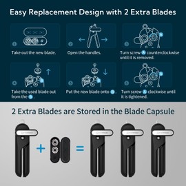 KITCHENDAO Replaceable Can Opener with 2 Extra Blades, Smooth Edge Cut Handheld Tin Opener, Super Sharp Manual Can Opener with Magnet, Large Turning Knob for Seniors & Arthritis, Black