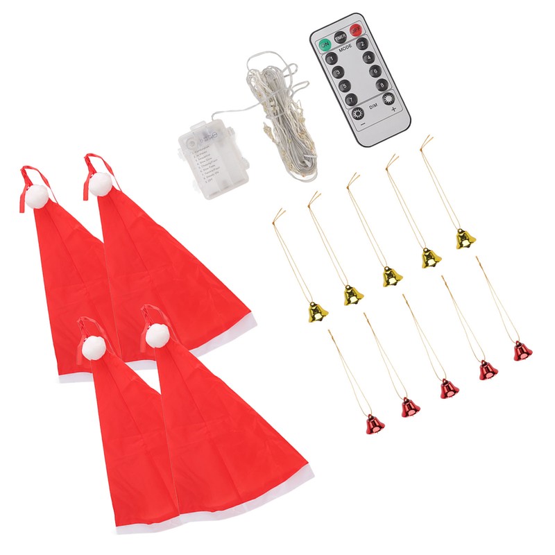 Hanging Lighted Glowing Santa Hats with Bells Battery Powered Fairy
