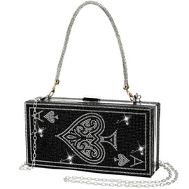 pearl&she Crystal Evening Bag Casino Vegas Novelty Ace of Spades Black Hearts Rhinestone Purses Poker Playing Cards Handbags Bling Clutch Gift.