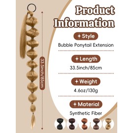 Bubble Ponytails Extension for Women Long Pony Tail Kinky Straight Lantern Braid Wrap Around Ponytails Hair Pieces 33.5 Inch(Linen Gold)