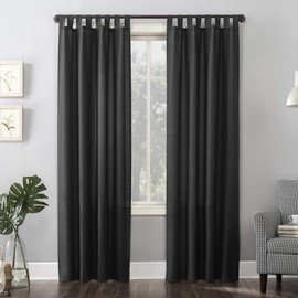 No. 918 Trevor Heathered Texture Semi-Sheer Tab Top Curtain Panel Pair, 40" x 95", Coal