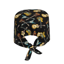 Vintage Guitar Working Cap Scrub Cap with Sweatband Adjustable Unisex Men Women Tie Back Hat Nurse Surgical Caps