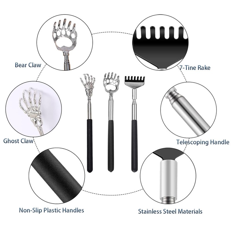 Telescoping Back Scratcher 3 Pack - Stainless Steel Extendable Scratcher