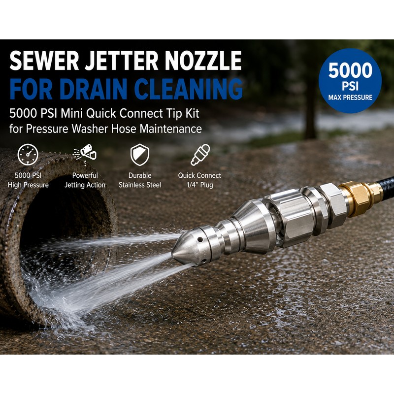 Sewer Jetter Nozzle for Drain Cleaning – 5000 PSI Mini