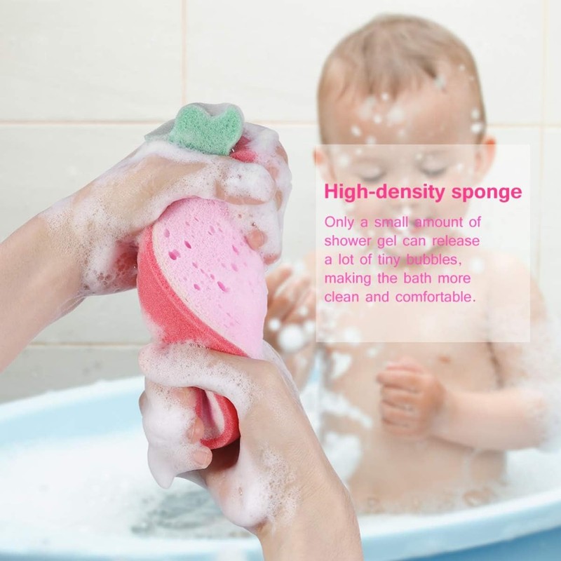JCZD 4 Pack Shower Sponge, Cute Fruit Shaped Bath Sponge