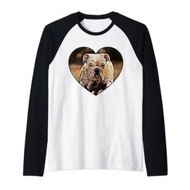 Cute English Bulldog Puppy Heart-shaped Colorful Art Design Raglan Baseball Tee
