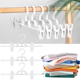 Hoypeyfiy 10pcs Stackable Plastic Clothing Hanger with Clips, Adjustable Skirt Hangers Pant Hangers for Closet Organizer, 360-Rotating Swivel Hook
