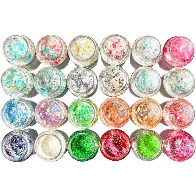 24 Colors Gow in the Dark Chunky Fine Mix Glitter