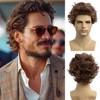 Baruisi Mens Short Brown Wig Natural Curly Fluffy Hair Wig