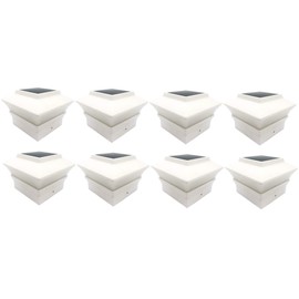 RELIGHTABLE (8 Pack) 4" x 4" Solar Power Square Outdoor Post Cap Lights for PVC Vinyl (White w/Frosted Lens)