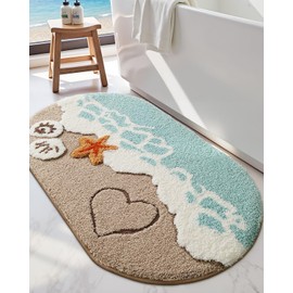 LUMI Beach Bathroom Rugs, Non Slip Bath Mat Ultra Soft Washable Absorbent Quick Dry, Ocean Sea Theme Bath Rug with Starfish Shell for Shower Floor, Kitchen Decor, Kids Room, 24"x44"