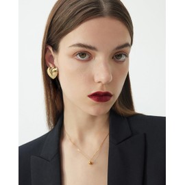 INNERDIVA Gold Hollow Hearts Stud Earrings Puff Chunky Heart Stud Earrings Hollow Sweet Love Studs Earrings Jewelry Gift