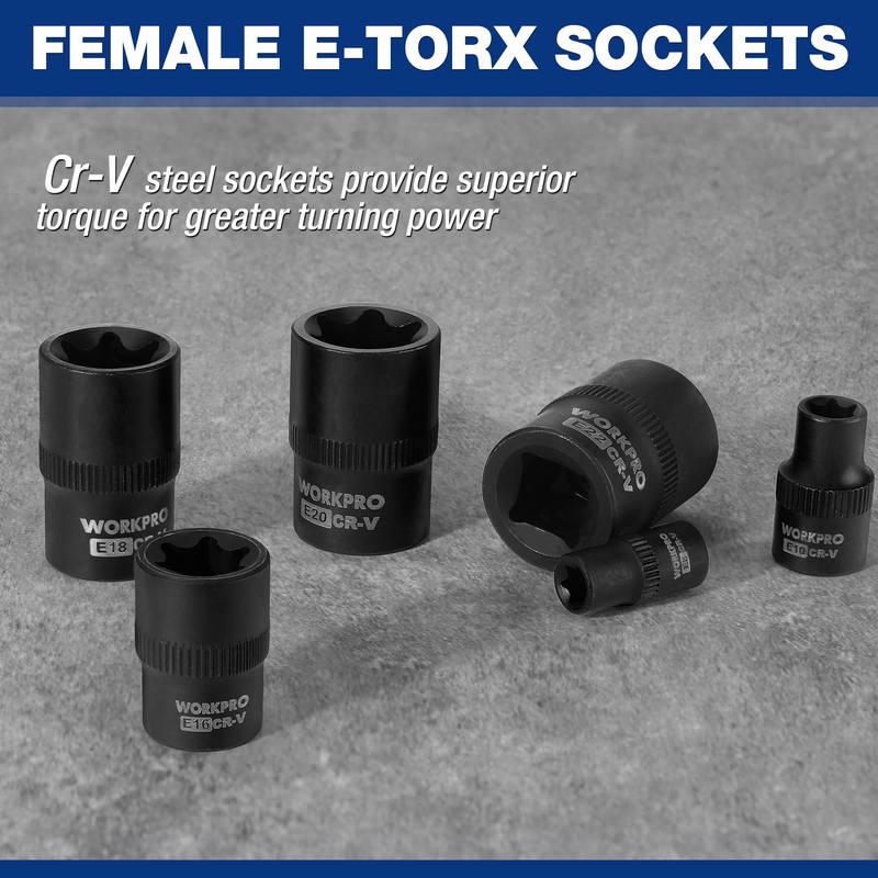 WORKPRO 25-Piece Torx Bit Socket Set, 1/4", 3/8", 1/2" Drive,