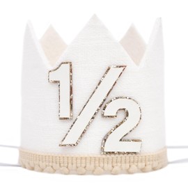 Agvgaza Simple Half Birthday Party Crown - Classic 1/2 Birthday Hat for Six Months Celebration,Unisex Photo Prop&Decorations (Cream white)