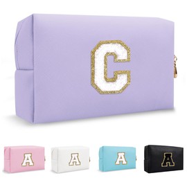 Lohhbve Small Minimalism Cute A-Z Makeup Bag, PU Leather Waterproof Cosmetic Bag Daily Use Toiletry Cosmetic Pouch, Portable Storage Travel Toiletry Bag for Women Girls Essential Cosmetic Organizer