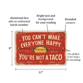 Vintage-Style "You Can't Make Everyone Happy, You're Not a Taco" Sign - Humorous 8" x 12" Metal Wall Decor with Cheerful Taco Character