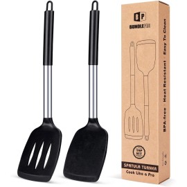 BUNDLEPRO Pack of 2 Silicone Solid Turner, Non Stick Slotted Kitchen Spatulas, High Heat