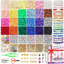 Fournine 6800 pcs Clay Beads Bracelet Making Kits, Friendship Bracelet Kit Beads for Jewelry Making, Polymer Heishi Beads Set for Bracelet Necklace DIY Crafts Gift for Teen Girls